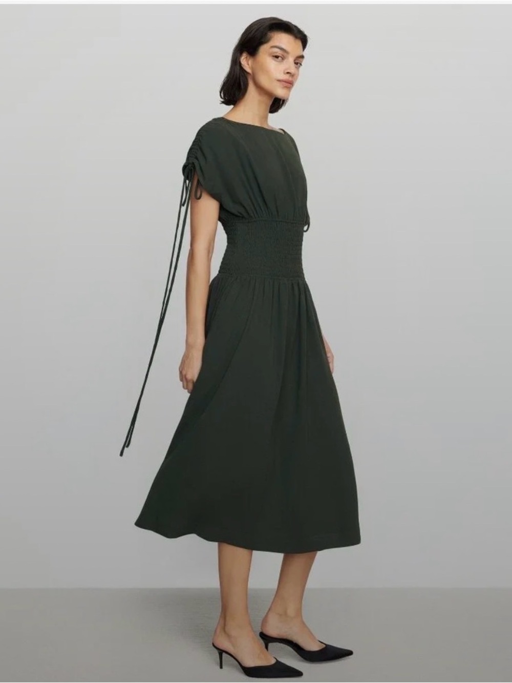 Modern Citizen Dark Olive Smocked Midi Dress